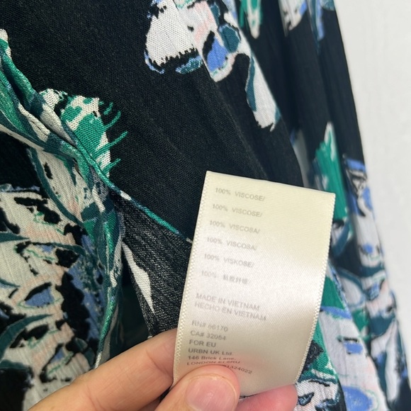 Free People - Good Vibrations Floral Teal Black Button Down Oversized Blouse XS - Picture 12 of 13